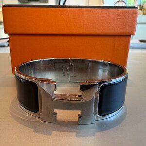 Hermes Enamel Wide Clic Clac H Bracelet GM Black with Box